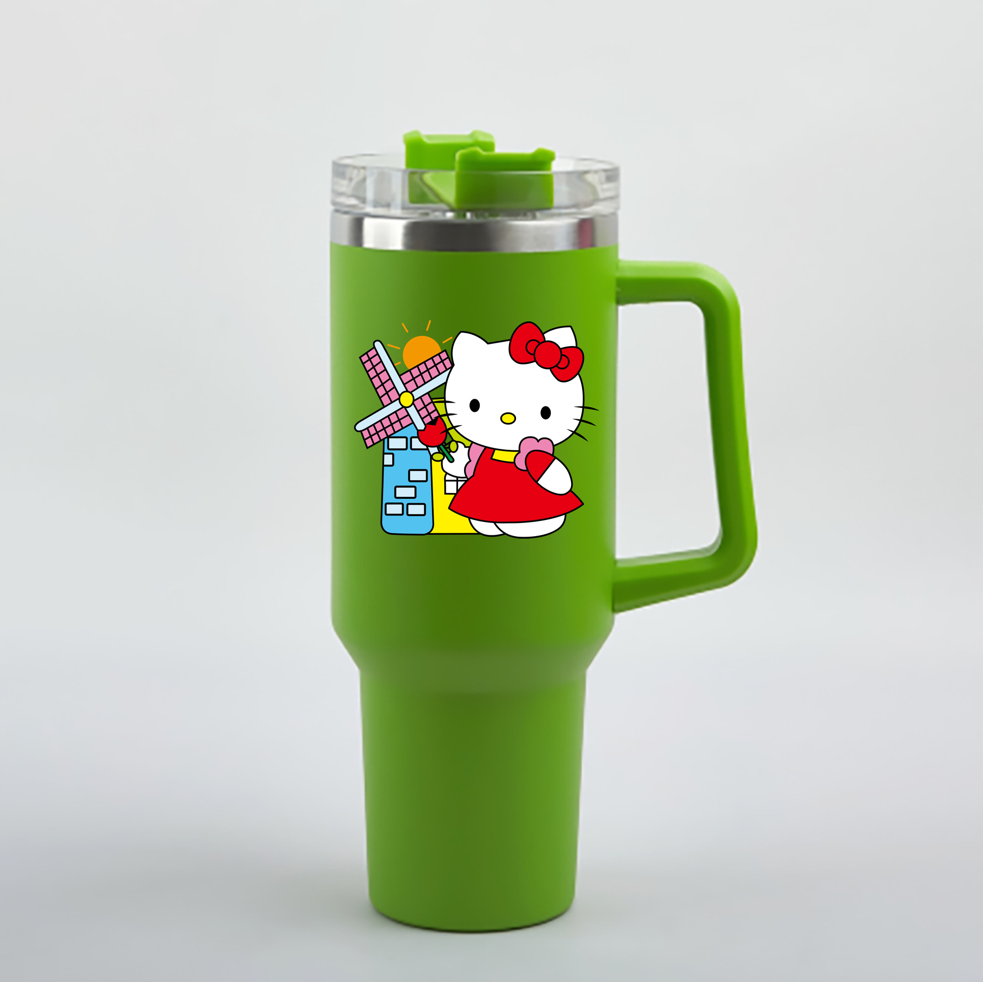 （画像用） Hello Kitty ハローキティ 1200mL車用タンブラー - クリスタルステッカー（プラスチックストロー付き）
